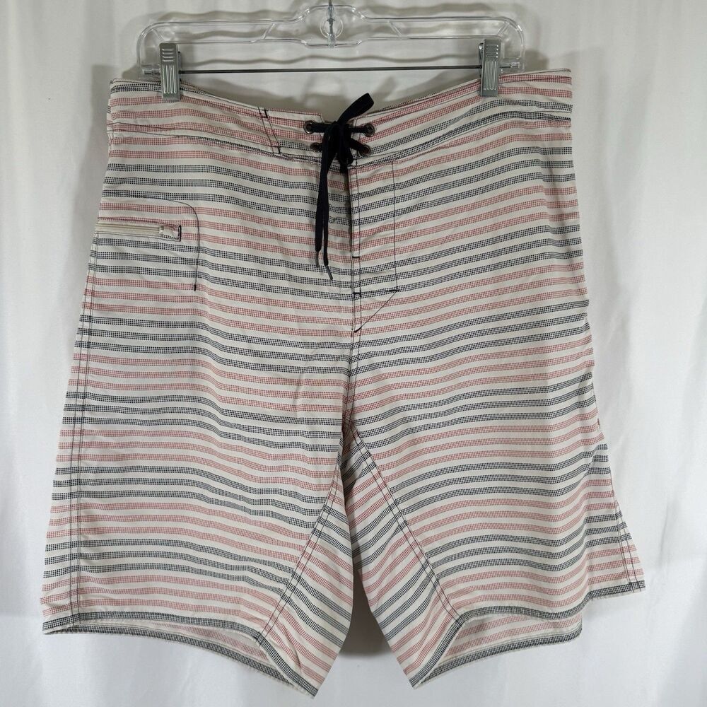 Patagonia Swim Trunks Men's 34 White USA Striped Drawstring Pockets Lightweight
